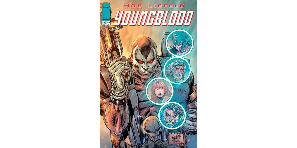 Arte oficial de Image Comics para Youngblood numero 100 tercera impresion